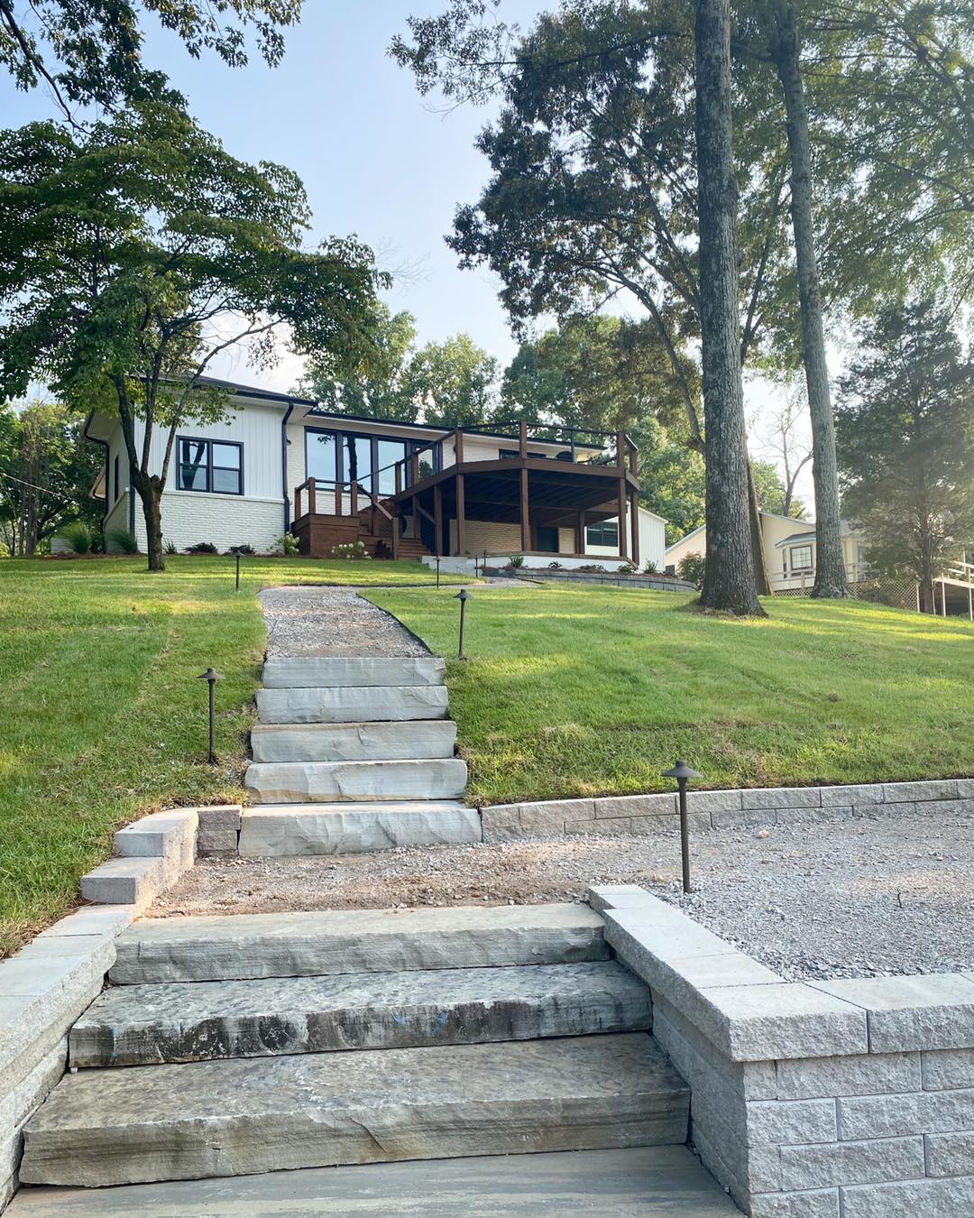 Modern house with large wooden deck