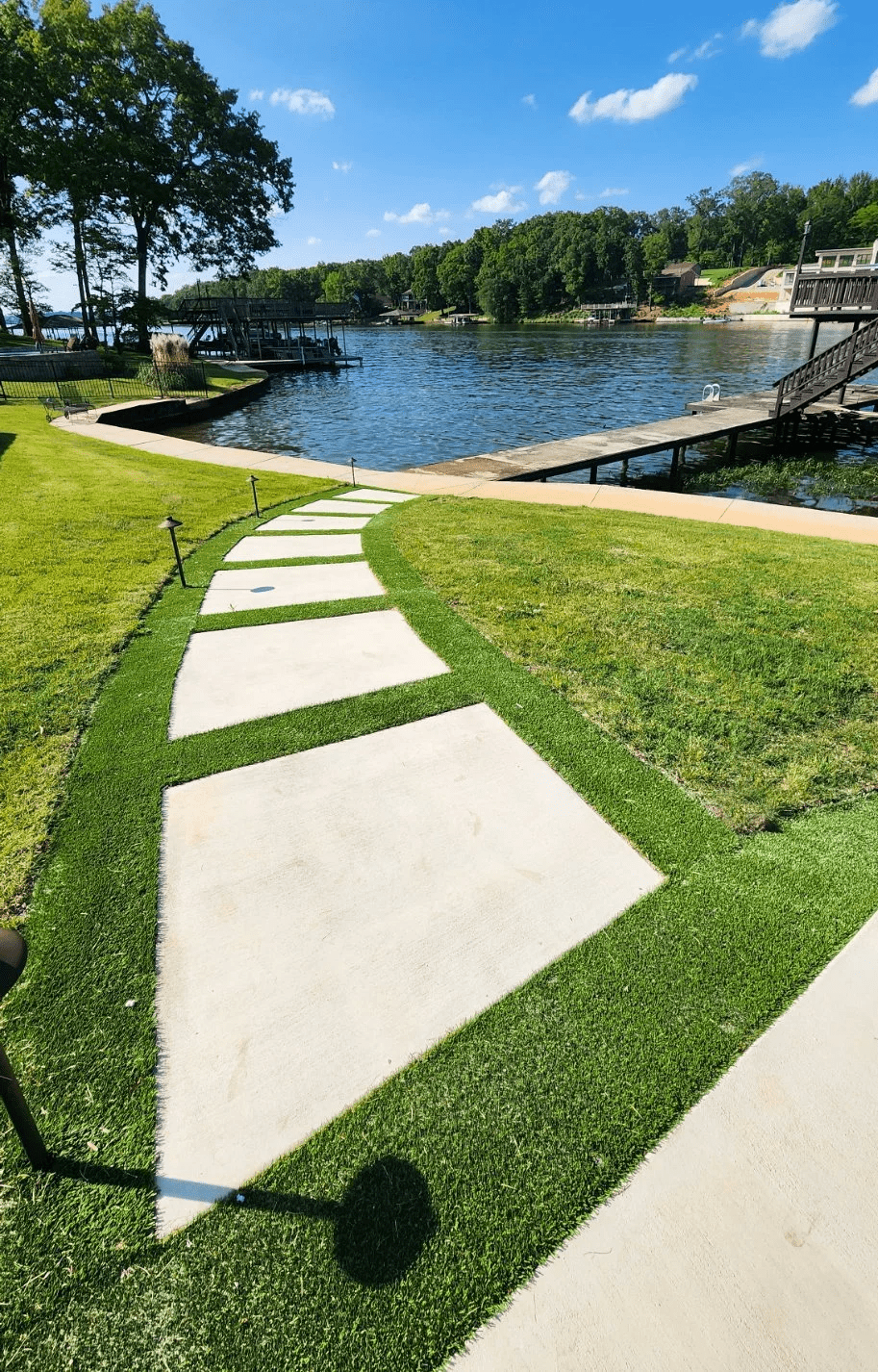 Pathway leading to serene lakeside view
