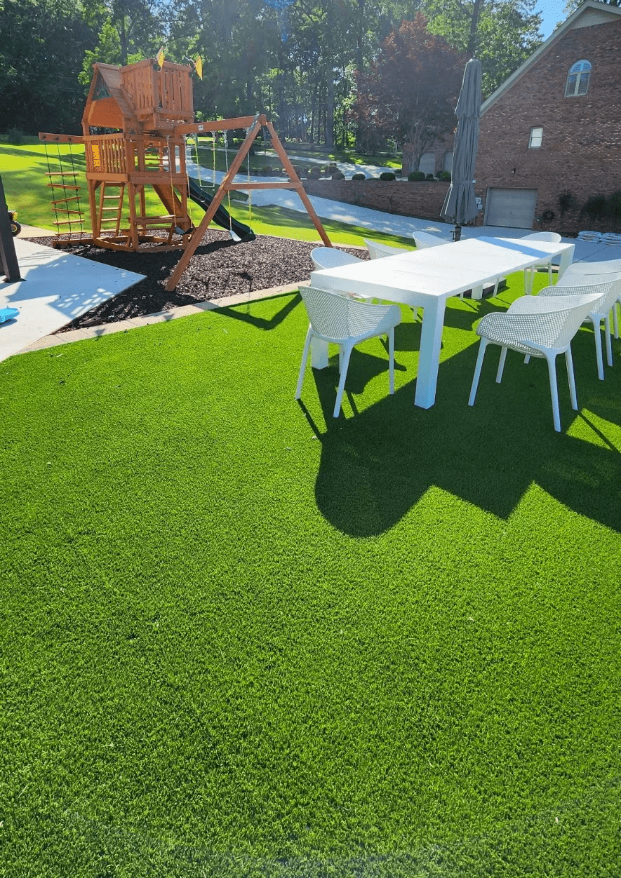 Backyard with playground and dining set