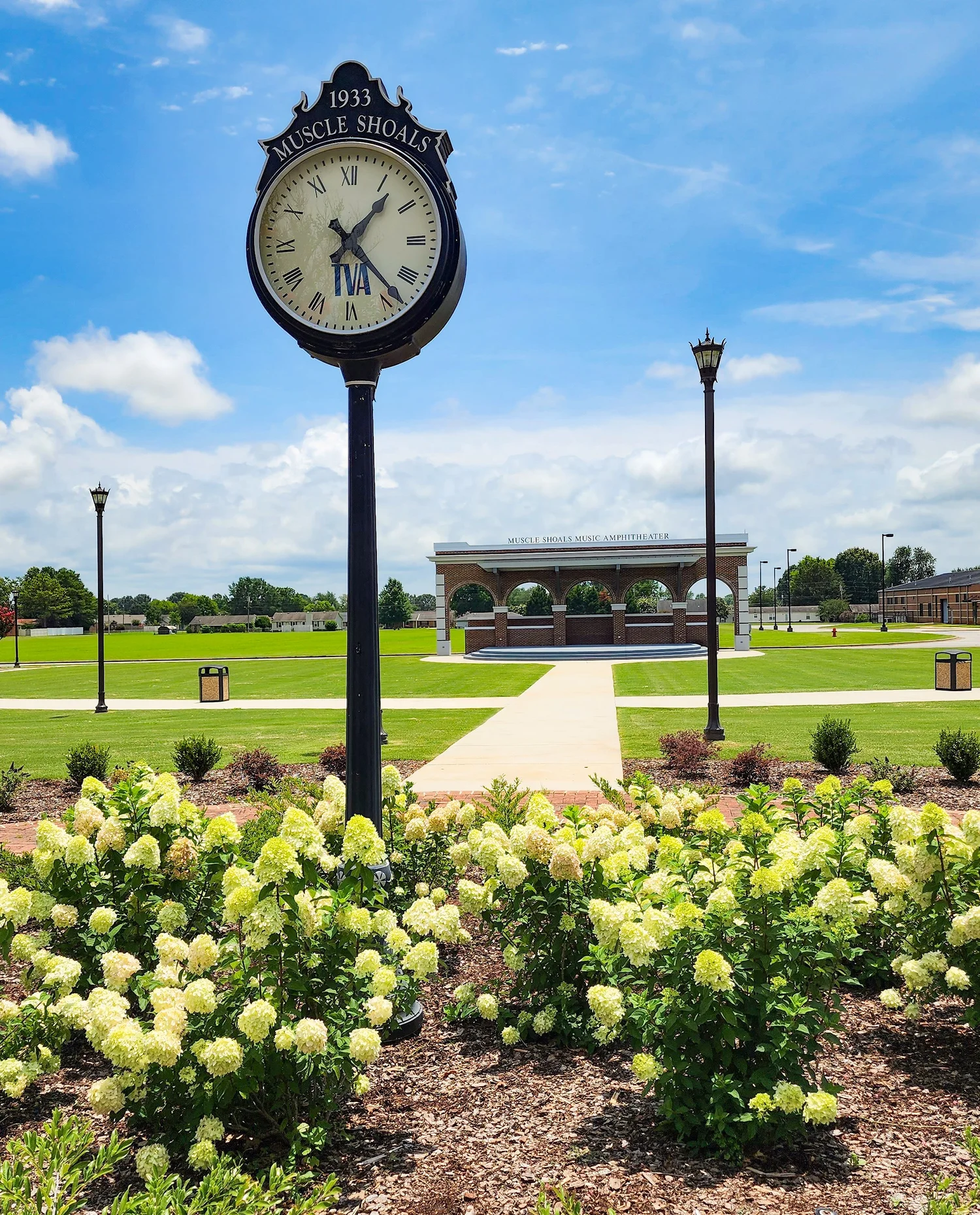 Muscle Shoals clock and amphitheater