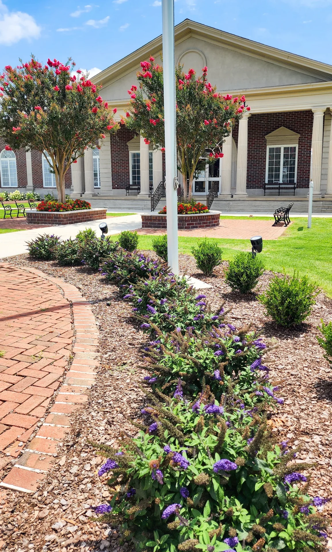 Front of a classic brick building