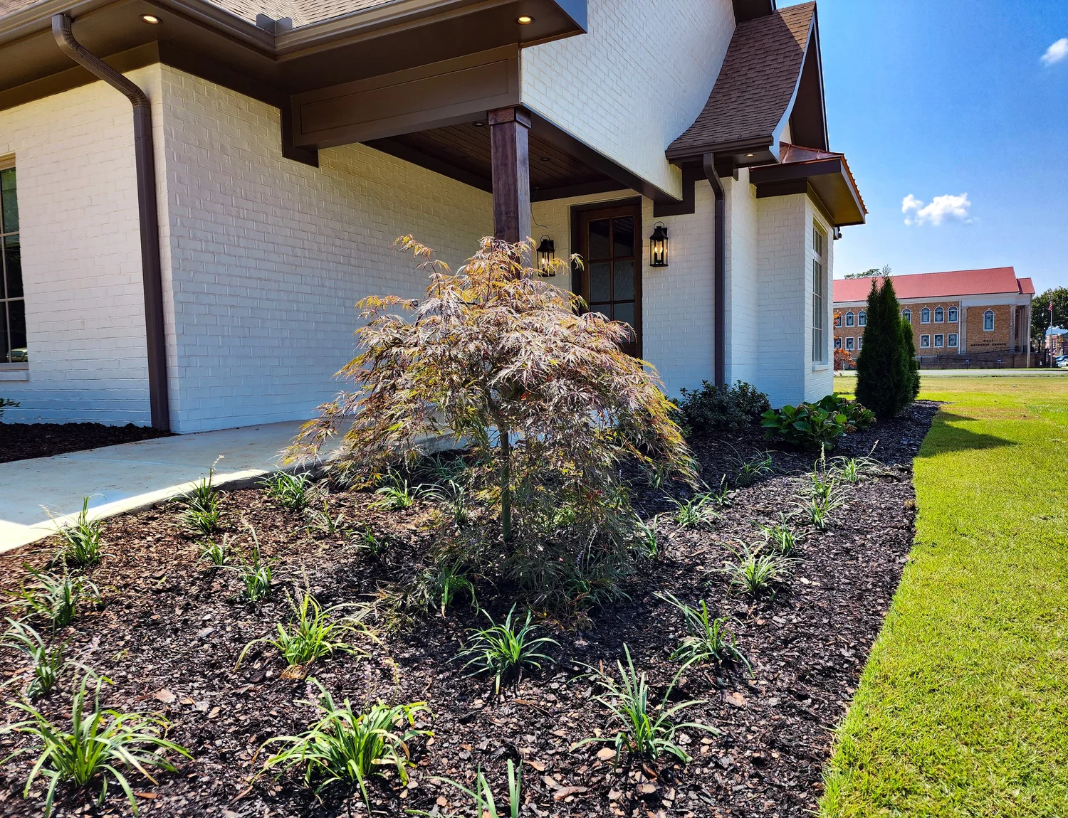 Modern house landscaping with vibrant garden