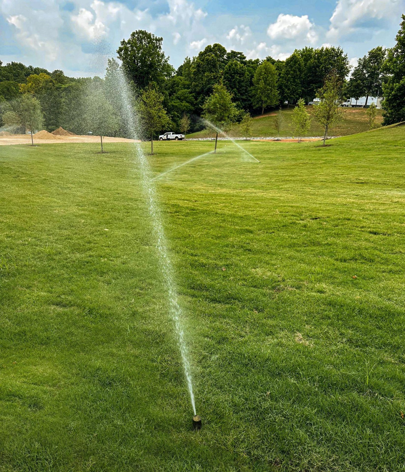 Sprinkler watering a green lawn