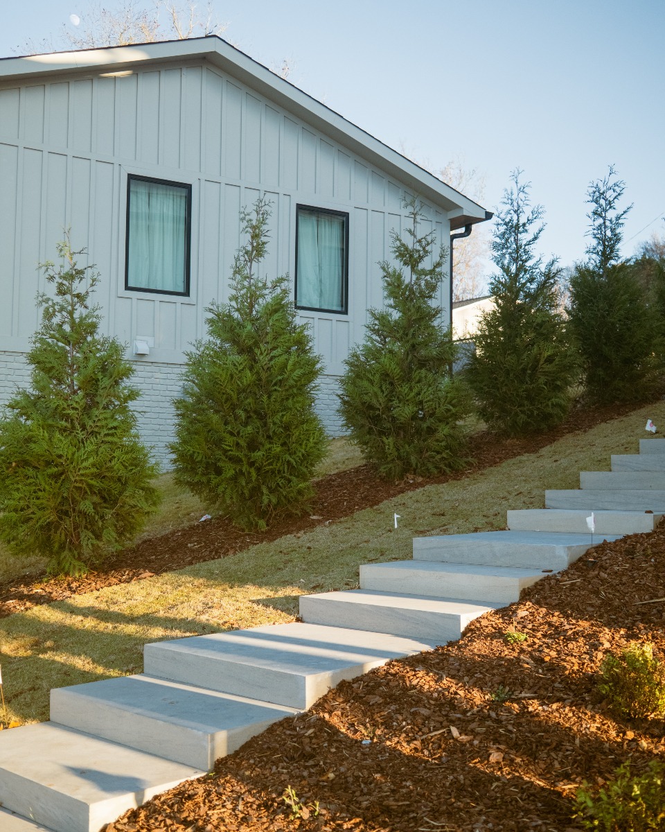 Modern house with tiered front steps