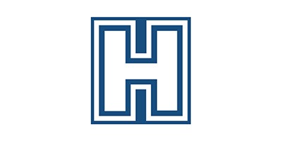 Blue geometric letter 'H' logo