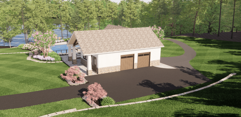 Charming lakeside cottage with green landscape